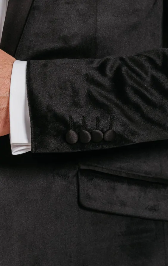 Black Slim Fit Velvet Jacket thumbnail 3