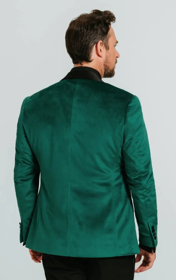 Dark Green Slim Fit Velvet Tuxedo with Black Trousers thumbnail 3