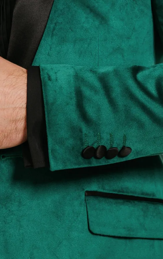 Dark Green Slim Fit Velvet Tuxedo with Black Trousers thumbnail 4