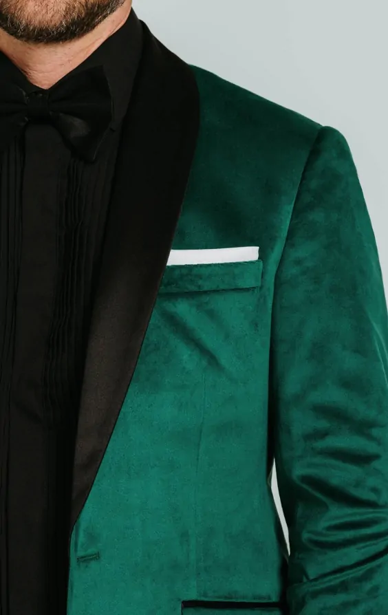 Dark Green Slim Fit Velvet Tuxedo with Black Trousers thumbnail 5