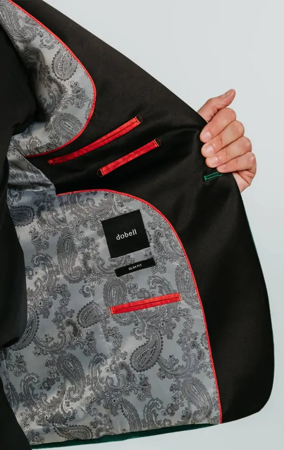 Dark Green Slim Fit Velvet Tuxedo with Black Trousers thumbnail 6