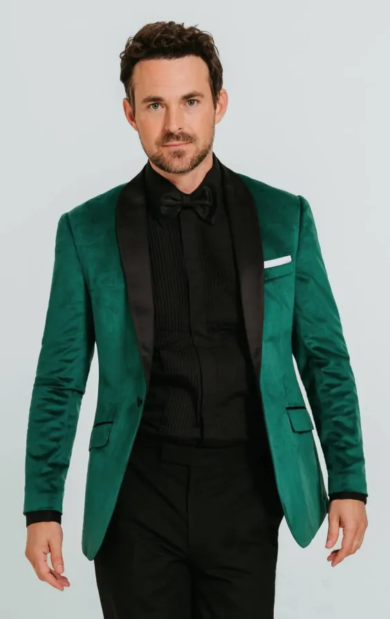 Green Velvet Velour Pants And Jacket Dobell Dark Green Slim Fit