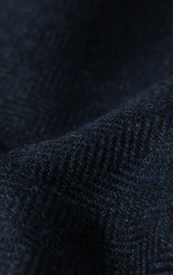 Navy Herringbone Tweed Waistcoat with Patch Pockets thumbnail 5