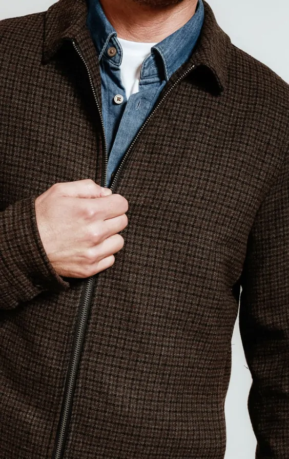 Burgundy & Grey Gingham Check Tweed Blouson Jacket | Dobell