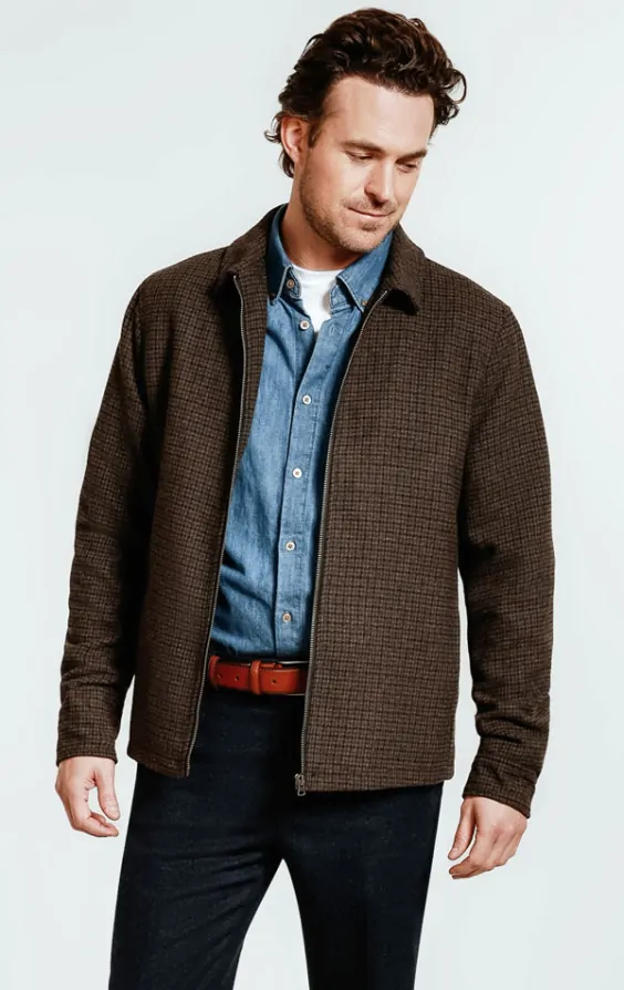 Burgundy & Grey Gingham Check Tweed Blouson Jacket | Dobell