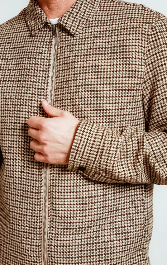 Brown & Green Dogtooth Tweed Blouson Jacket | Dobell