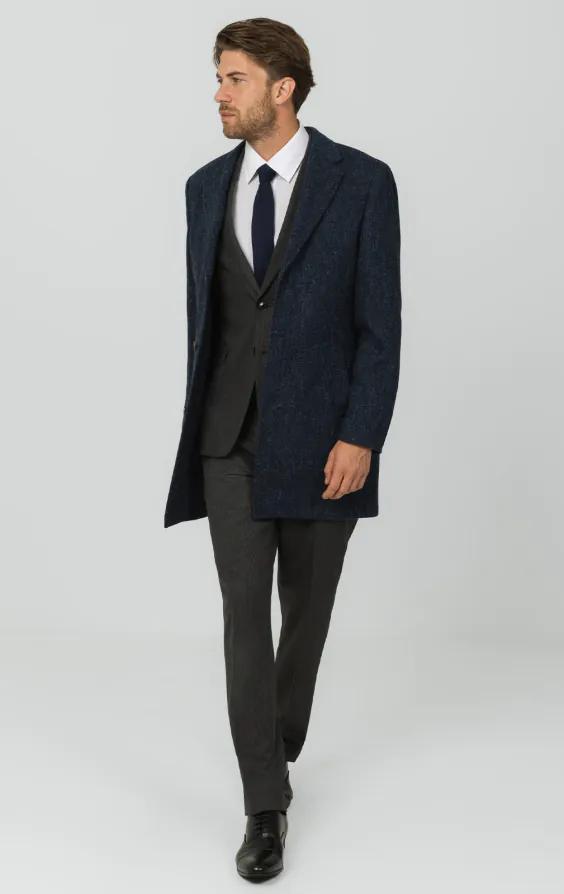 Harris Tweed Blue Herringbone Tweed Overcoat - photo 1