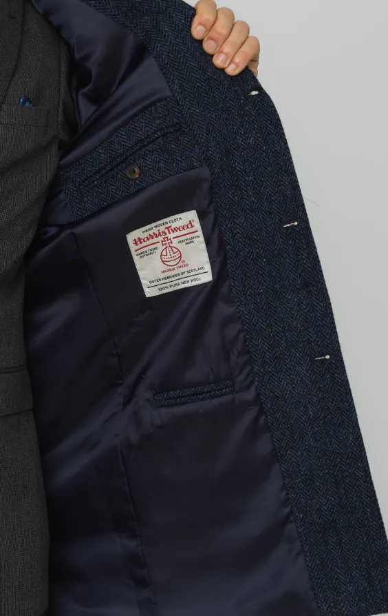Harris Tweed Blue Herringbone Tweed Overcoat - photo 4