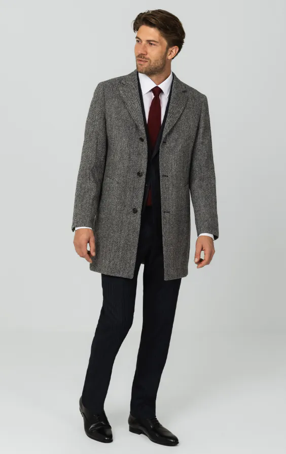 Harris Tweed Grey Herringbone Tweed Overcoat Dobell
