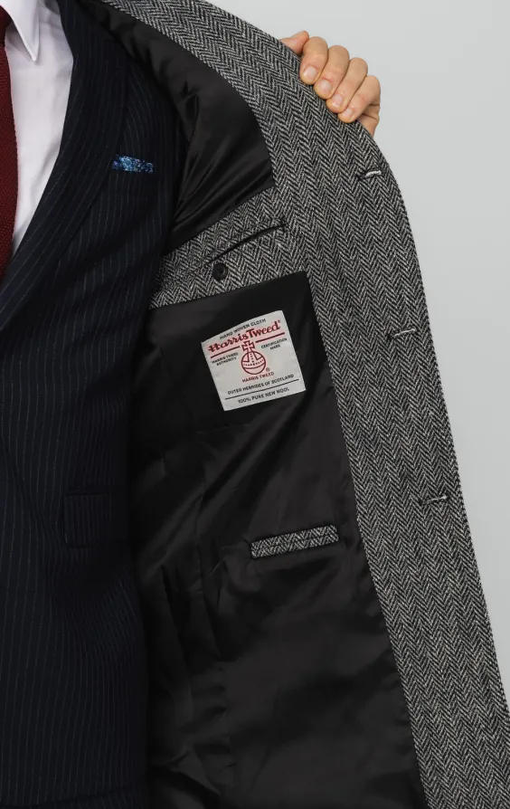 Harris Tweed Grey Herringbone Tweed Overcoat Dobell