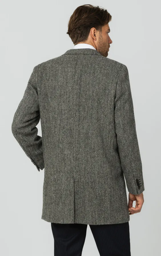 Harris Tweed Grey Herringbone Tweed Overcoat Dobell