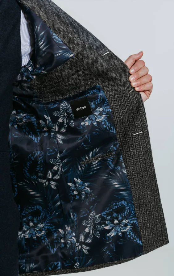 Grey Herringbone Tweed Overcoat with Velvet Trims - photo 5