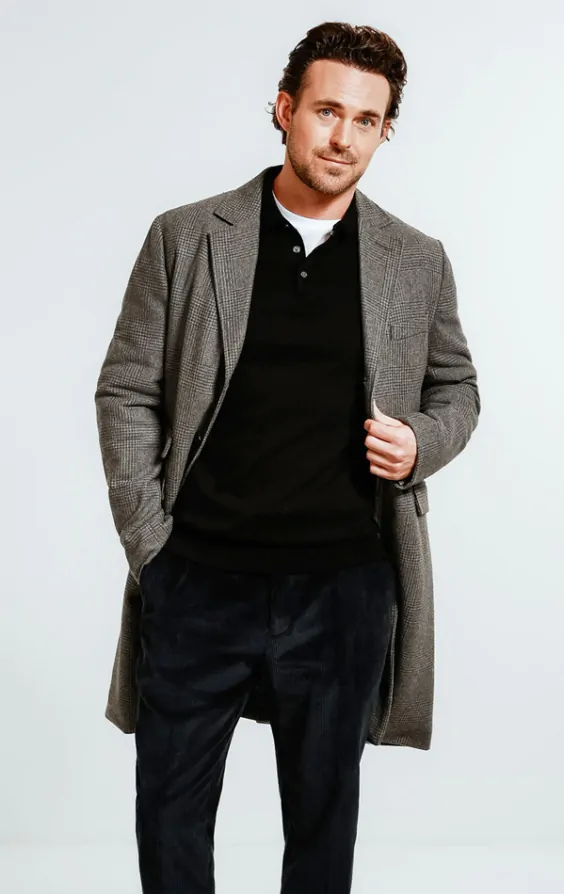 Dobell Grey Prince of Wales Check Tweed Overcoat Dobell