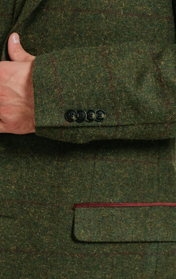 Green Windowpane Check Tweed Overcoat with Velvet Trims - photo 2 Green Windowpane Check Tweed Overcoat with Velvet Trims - photo 2