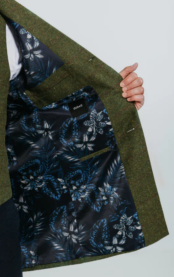 Green Windowpane Check Tweed Overcoat with Velvet Trims - photo 4 Green Windowpane Check Tweed Overcoat with Velvet Trims - photo 4
