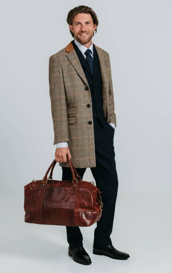 Brown and Blue Check Tweed Wool Blend Overcoat with Velvet Trim - photo 2 Brown and Blue Check Tweed Wool Blend Overcoat with Velvet Trim - photo 2