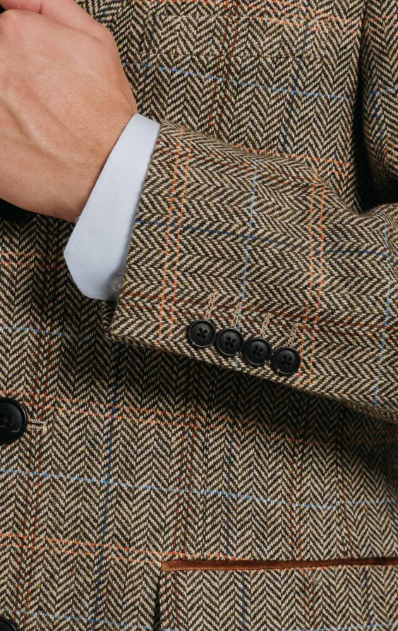 Brown and Blue Check Tweed Wool Blend Overcoat with Velvet Trim - photo 4 Brown and Blue Check Tweed Wool Blend Overcoat with Velvet Trim - photo 4