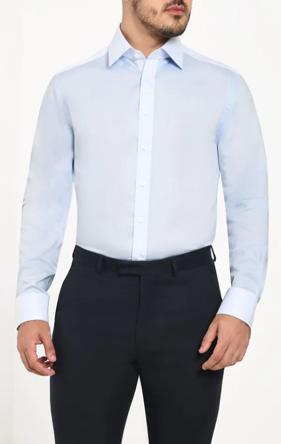 Light Blue Herringbone 100% Cotton Easy Care Shirt Light Blue Herringbone 100% Cotton Easy Care Shirt