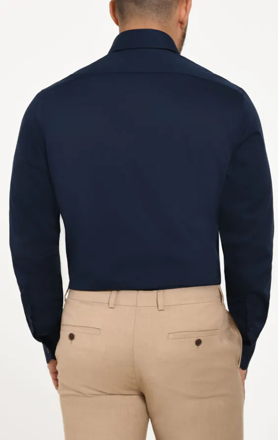 Navy 100% Cotton Poplin Easy Care Shirt - photo 2
