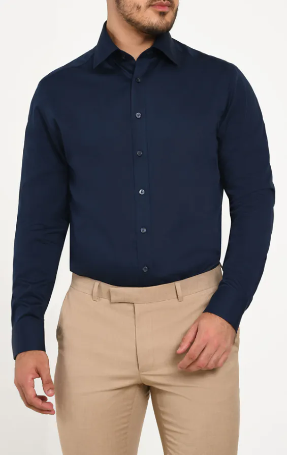 Navy 100% Cotton Poplin Easy Care Shirt