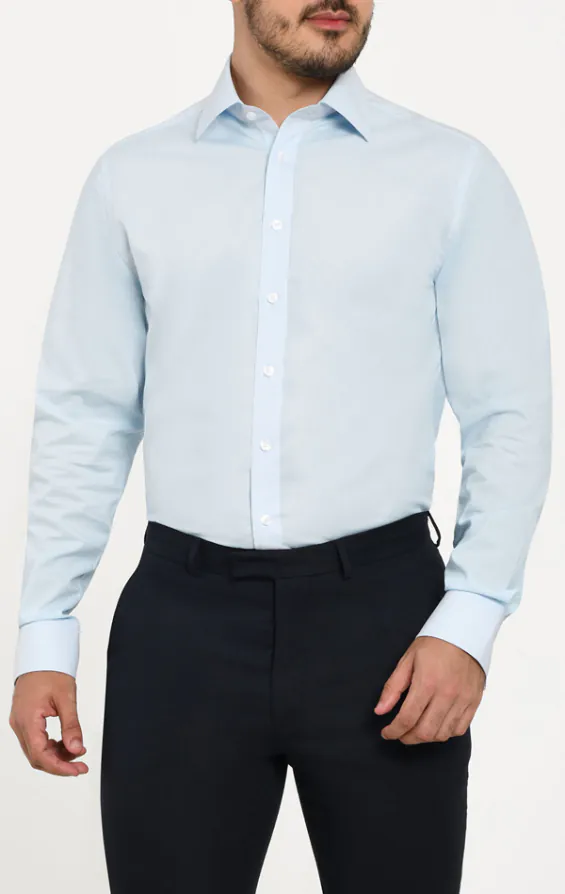 Light Blue 100% Cotton Poplin Easy Care Shirt