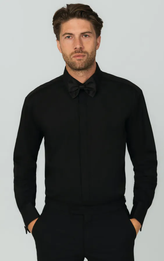 Standard Collar Plain Front Black Dress Shirt Standard Collar Plain Front Black Dress Shirt
