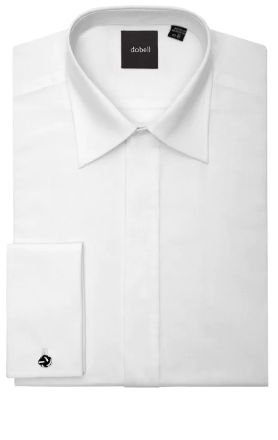 Standard Collar Plain Front White Dress Shirt by Dobell