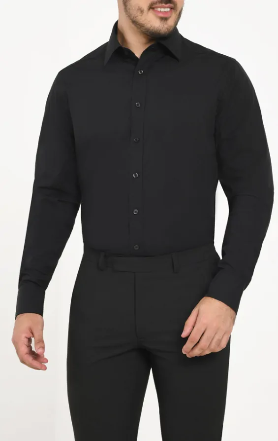 Dobell 100 Cotton Black Sateen Shirt Dobell