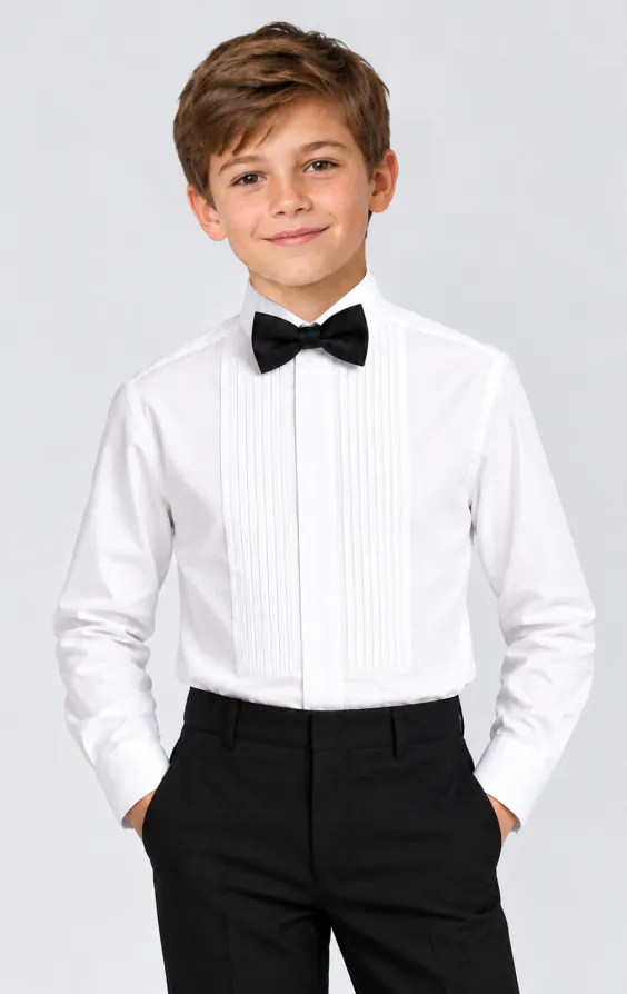 Boys Standard Collar Pleated Front Dress Shirt Boys Standard Collar Pleated Front Dress Shirt