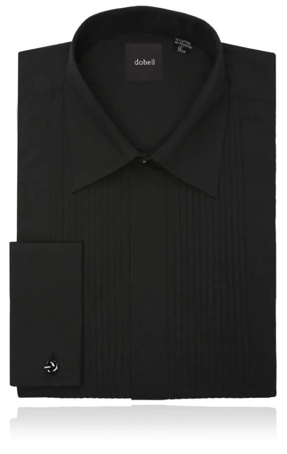 Standard Collar Pleated Front Black Dress Shirt by Dobell
