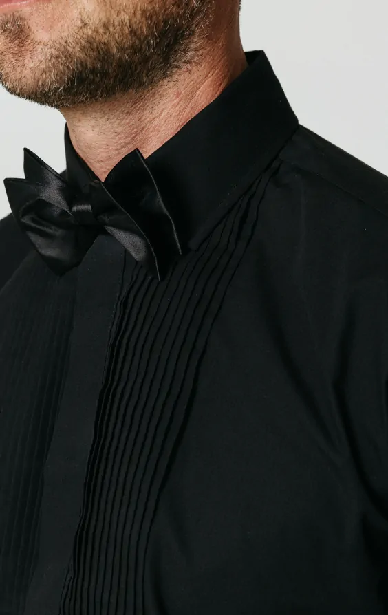 ATOFY Men's Tuxedo Dress Shirt Wing Collar Front Pleat French Cuffs With 2 Bow Ties Button Down - View #6