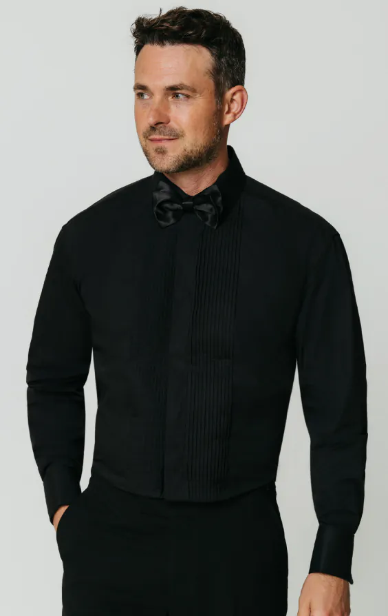 Standard Collar Pleated Front Black Dress Shirt Standard Collar Pleated Front Black Dress Shirt