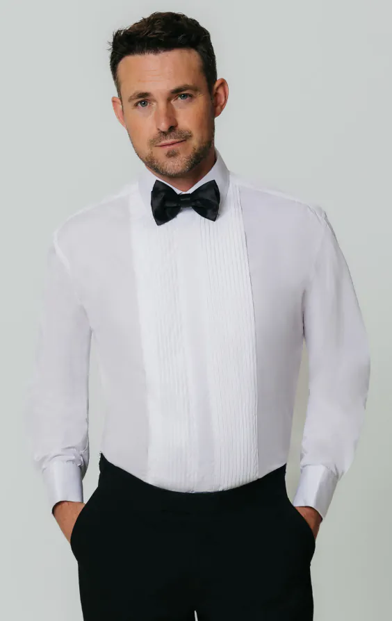 Standard Collar Pleated Front White Dress Shirt Standard Collar Pleated Front White Dress Shirt