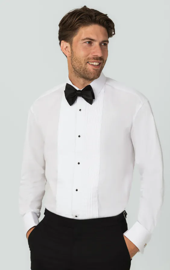 100% Cotton Standard Collar Stud Button Pleated Front Dress Shirt 100% Cotton Standard Collar Stud Button Pleated Front Dress Shirt
