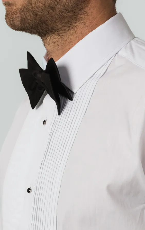 100% Cotton Standard Collar Stud Button Pleated Front Dress Shirt | Dobell