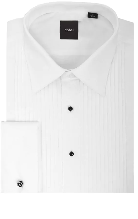 100 Cotton Standard Collar Stud Button Pleated Front Dress Shirt by Dobell Dobell