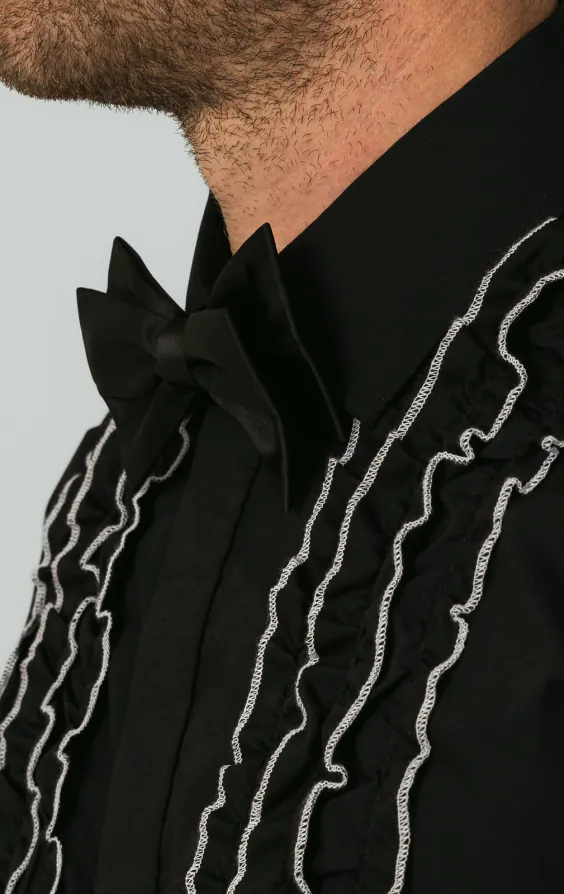 Black Dress Shirt with White Tipped Ruffle Front - photo 2 Black Dress Shirt with White Tipped Ruffle Front - photo 2