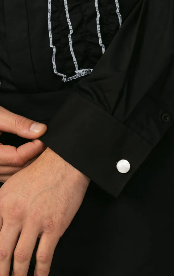 Black Dress Shirt with White Tipped Ruffle Front - photo 3 Black Dress Shirt with White Tipped Ruffle Front - photo 3