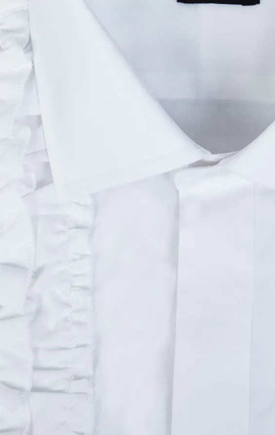 Dobell White Dress Shirt With Ruffle Front Dobell