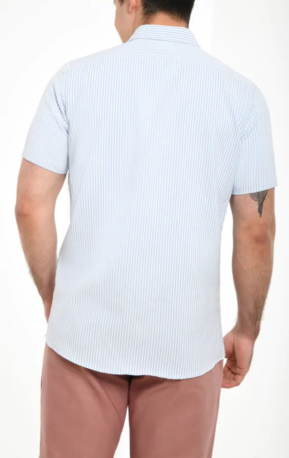 Light Blue Seersucker Short Sleeve Shirt Dobell light-blue-seersucker-short-sleeve-shirt-dobell