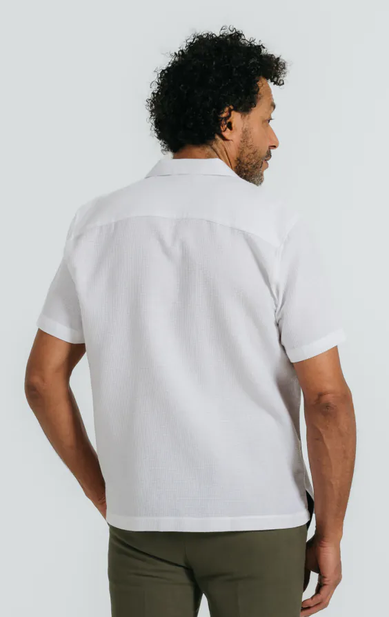 White Waffle Cuban Collar Short Sleeve Cotton Shirt - photo 3 White Waffle Cuban Collar Short Sleeve Cotton Shirt - photo 3