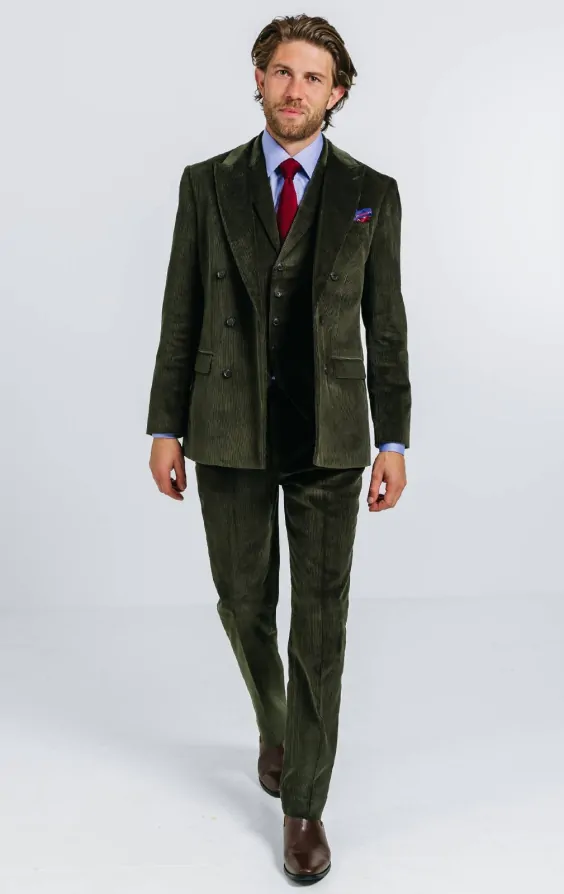 Double Breasted Green Corduroy 3 Piece Suit thumbnail 2
