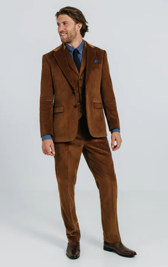 Mid Brown Corduroy 3 Piece Suit thumbnail 2