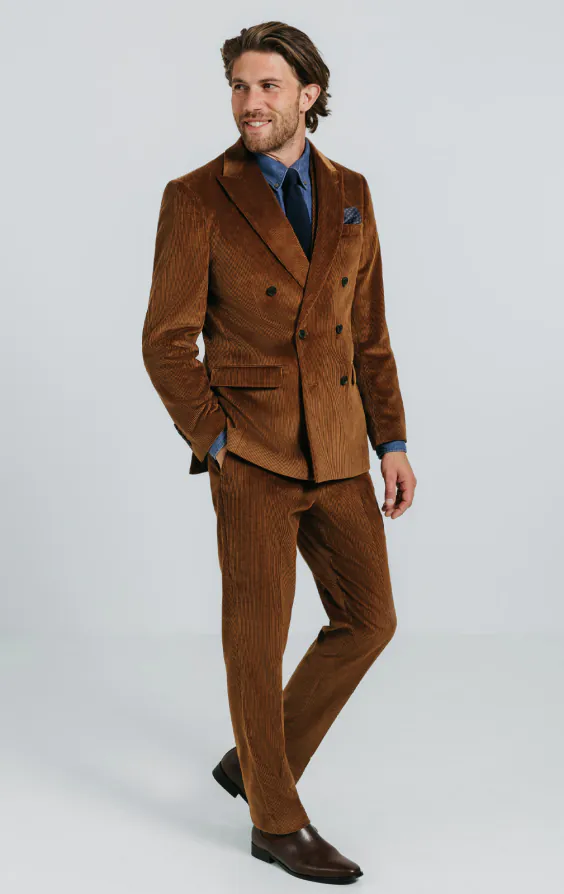 Double Breasted Mid Brown Corduroy Piece Suit Dobell