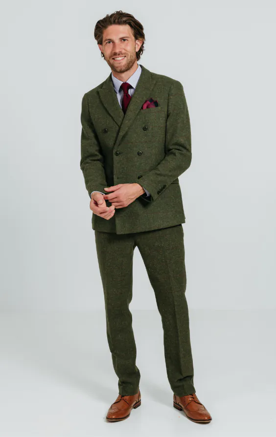 Double Breasted Green Windowpane Check Tweed Suit thumbnail 2