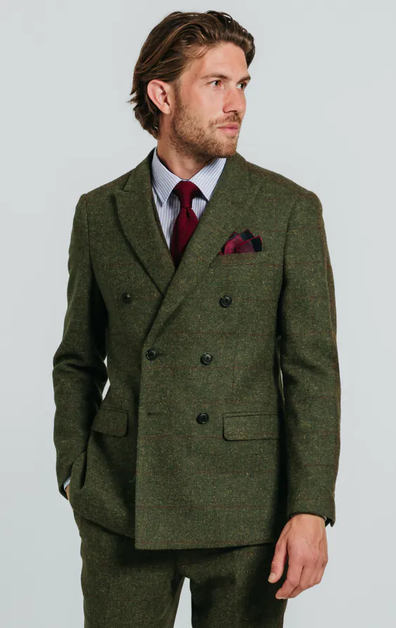 Double Breasted Green Windowpane Check Tweed Suit primary image