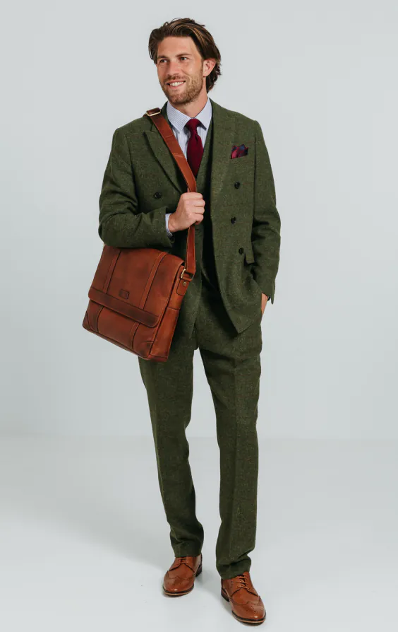 Double Breasted Green Windowpane Check Tweed 3 Piece Suit thumbnail 2