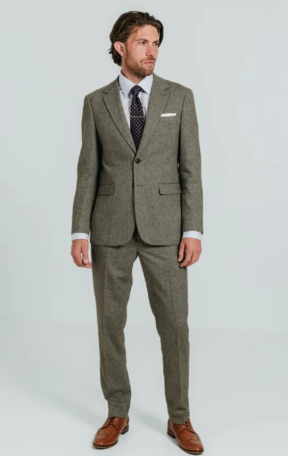 Sage Green Herringbone Tweed Suit thumbnail 3
