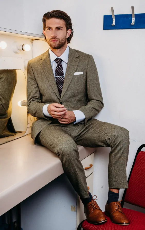 Sage Green Herringbone Tweed Suit primary image