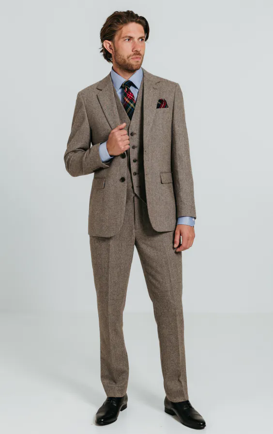 Brown Herringbone Tweed 3 Piece Suit - photo 1 Brown Herringbone Tweed 3 Piece Suit - photo 1